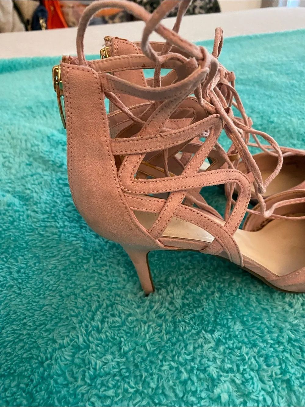 Eileen Fisher Blush Pink Suede Lace-Up Pointed-Toe Heels